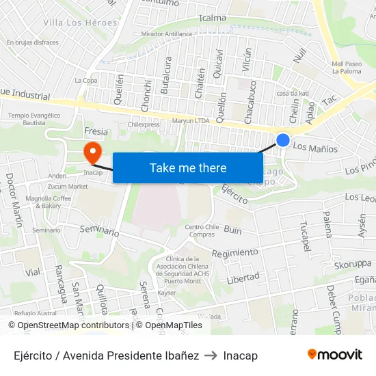Ejército / Avenida Presidente Ibañez to Inacap map