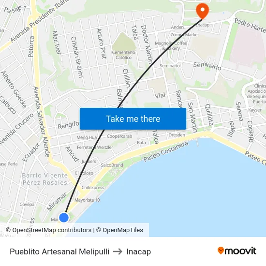 Pueblito Artesanal Melipulli to Inacap map