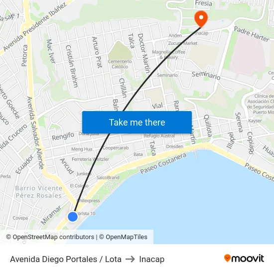 Avenida Diego Portales / Lota to Inacap map