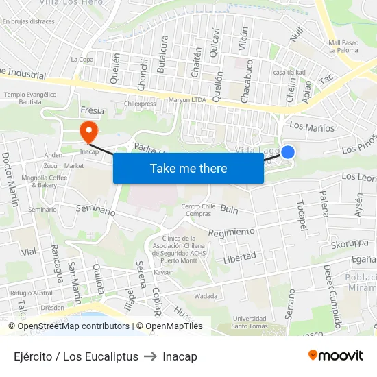 Ejército / Los Eucaliptus to Inacap map