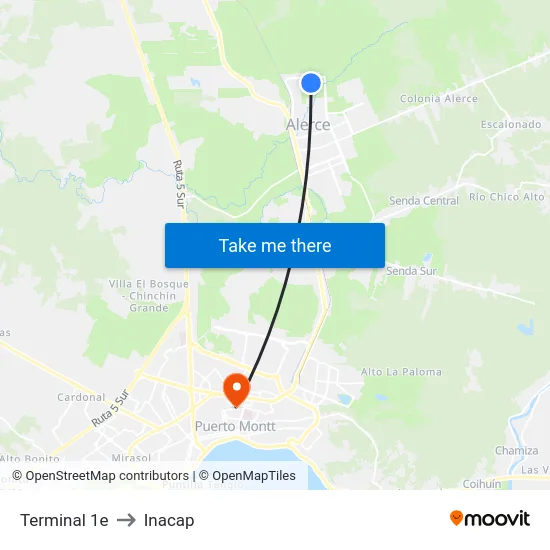 Terminal 1e to Inacap map