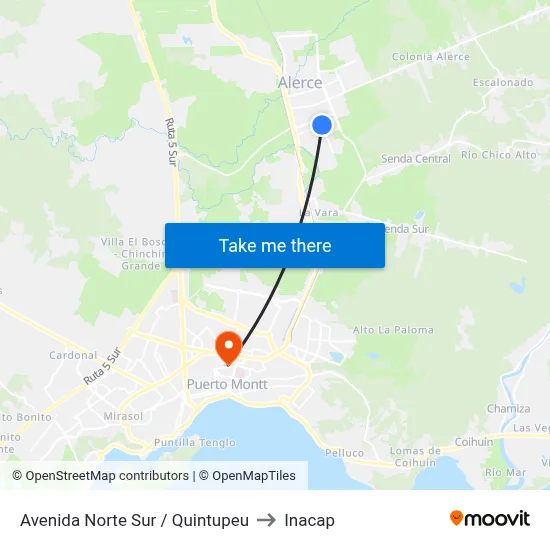 Avenida Norte Sur / Quintupeu to Inacap map