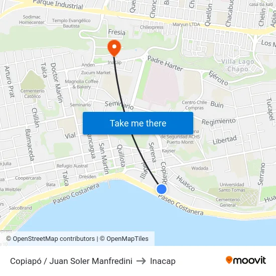Copiapó / Juan Soler Manfredini to Inacap map