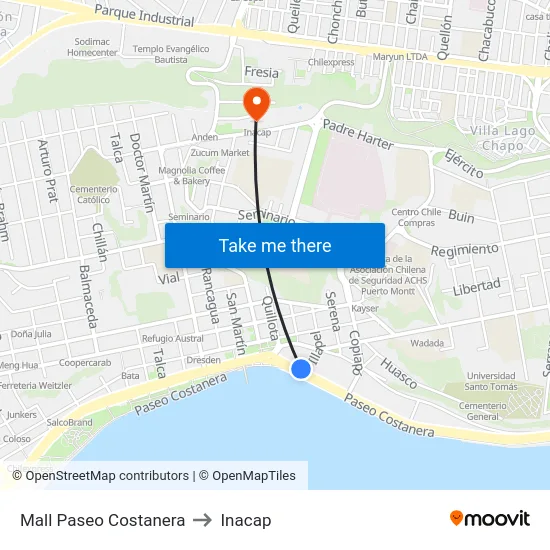 Mall Paseo Costanera to Inacap map