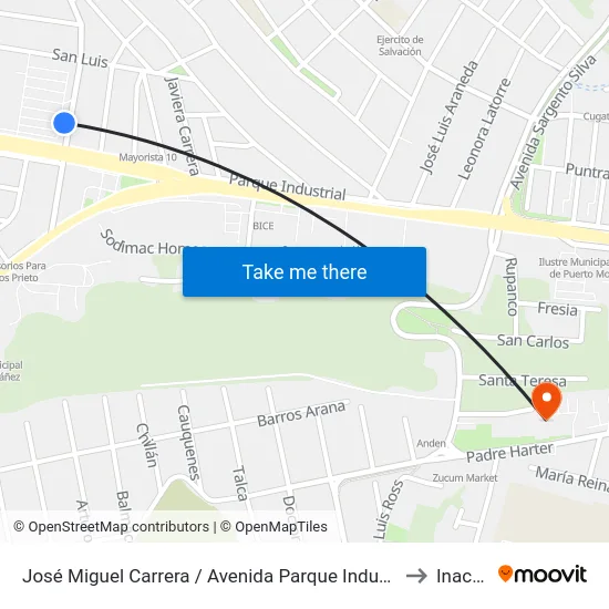 José Miguel Carrera / Avenida Parque Industrial to Inacap map