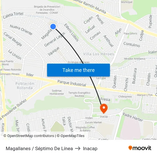 Magallanes / Séptimo De Línea to Inacap map