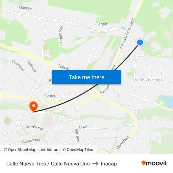 Calle Nueva Tres / Calle Nueva Uno to Inacap map