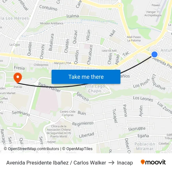 Avenida Presidente Ibañez / Carlos Walker to Inacap map