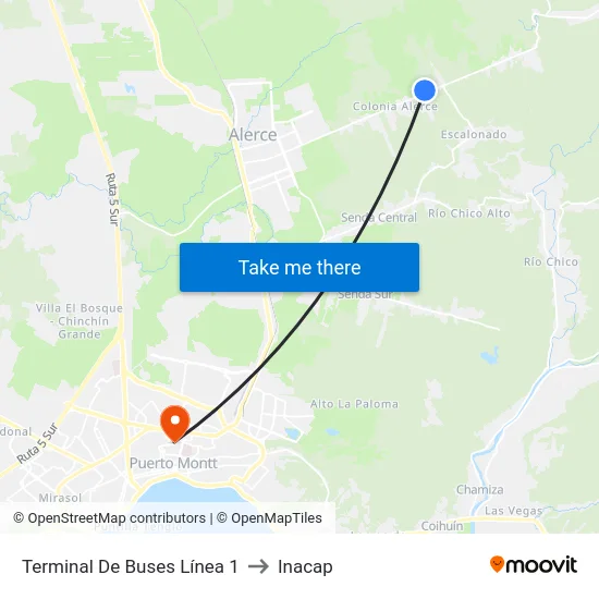 Terminal De Buses Línea 1 to Inacap map