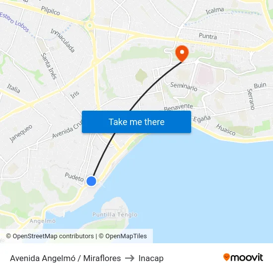 Avenida Angelmó / Miraflores to Inacap map