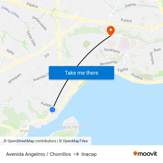 Avenida Angelmo / Chorrillos to Inacap map