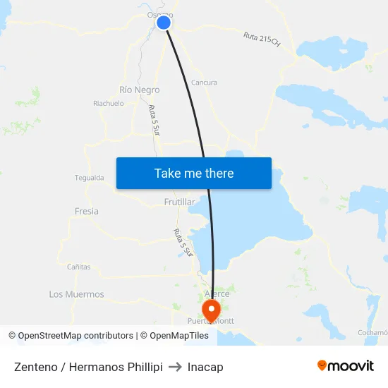 Zenteno / Hermanos Phillipi to Inacap map