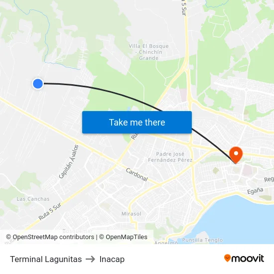 Terminal Lagunitas to Inacap map