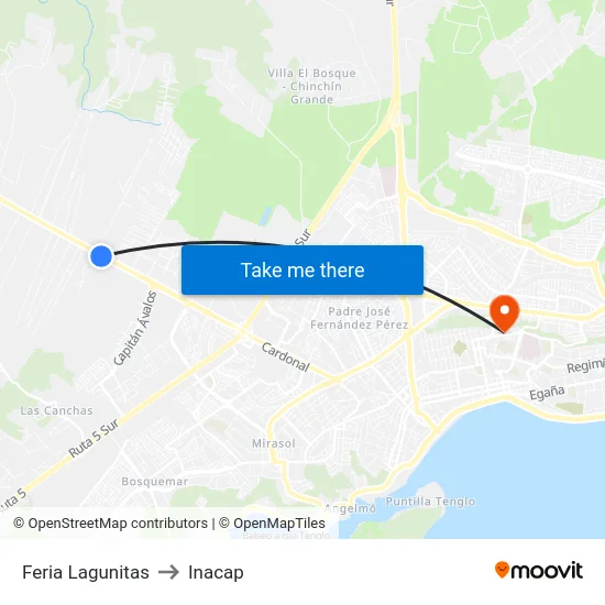 Feria Lagunitas to Inacap map