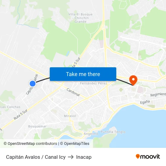 Capitán Avalos / Canal Icy to Inacap map
