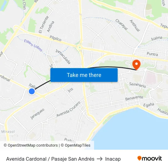 Avenida Cardonal / Pasaje San Andrés to Inacap map