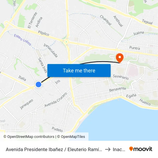 Avenida Presidente Ibañez / Eleuterio Ramírez to Inacap map