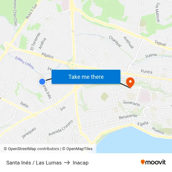 Santa Inés / Las Lumas to Inacap map
