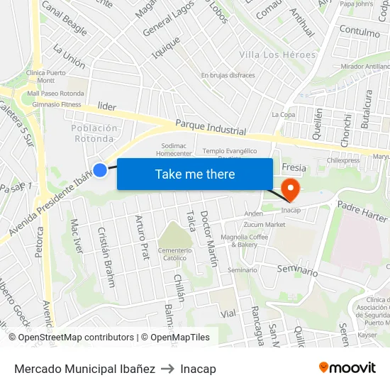 Mercado Municipal Ibañez to Inacap map