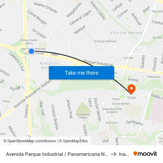 Avenida Parque Industrial / Panamericana Norte Servicio to Inacap map