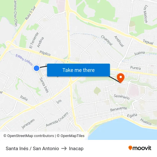 Santa Inés / San Antonio to Inacap map