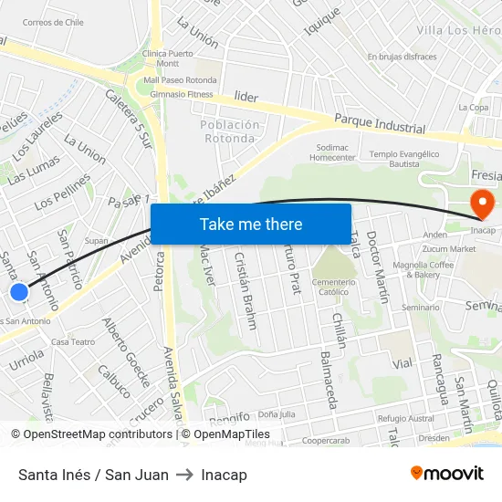 Santa Inés / San Juan to Inacap map