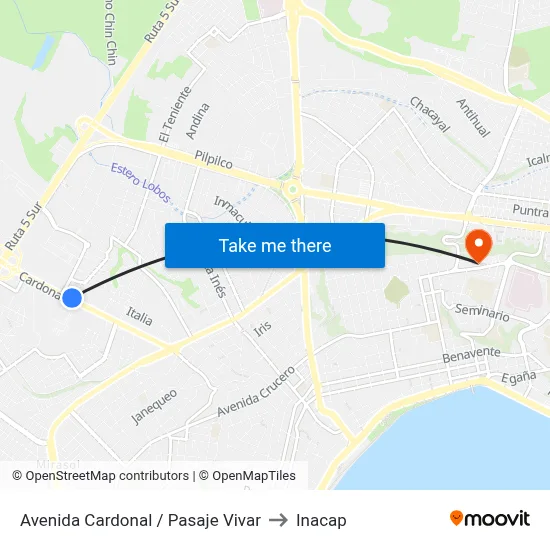 Avenida Cardonal / Pasaje Vivar to Inacap map