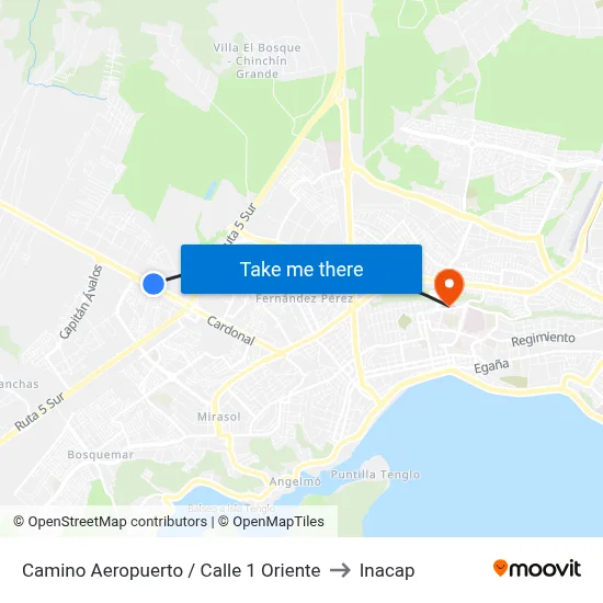Camino Aeropuerto / Calle 1 Oriente to Inacap map