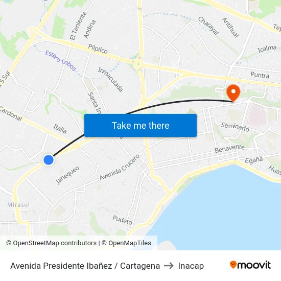 Avenida Presidente Ibañez / Cartagena to Inacap map