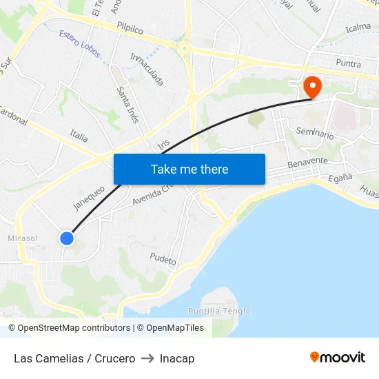 Las Camelias / Crucero to Inacap map