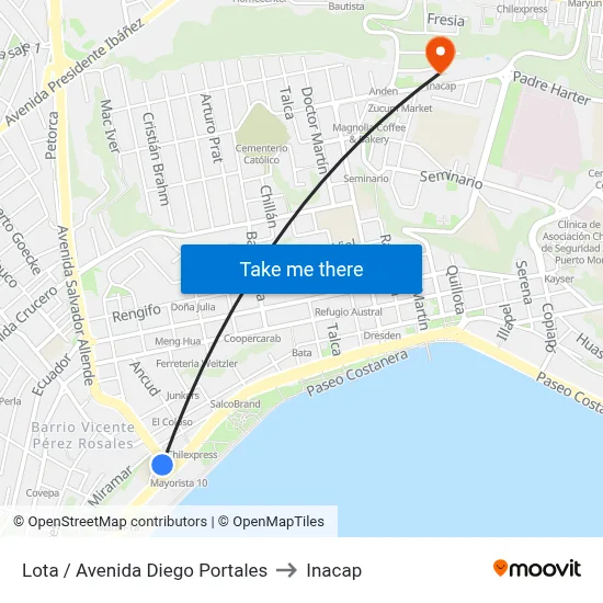 Lota / Avenida Diego Portales to Inacap map