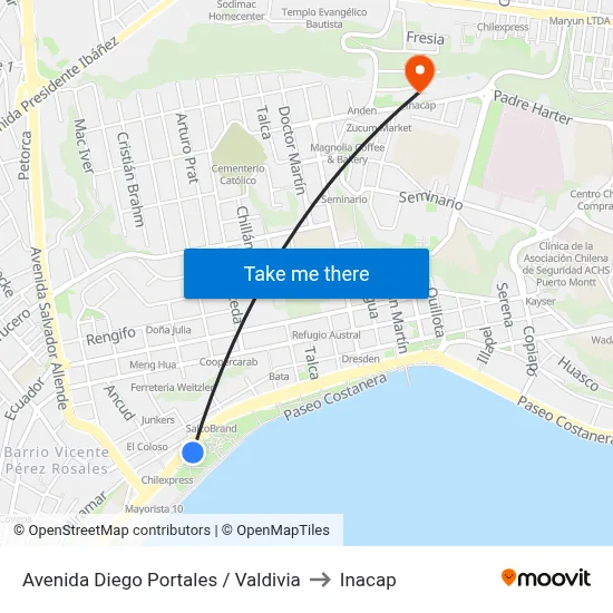 Avenida Diego Portales / Valdivia to Inacap map