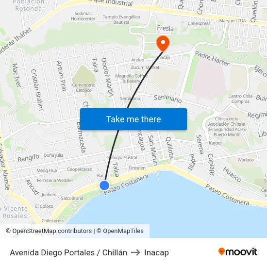 Avenida Diego Portales / Chillán to Inacap map