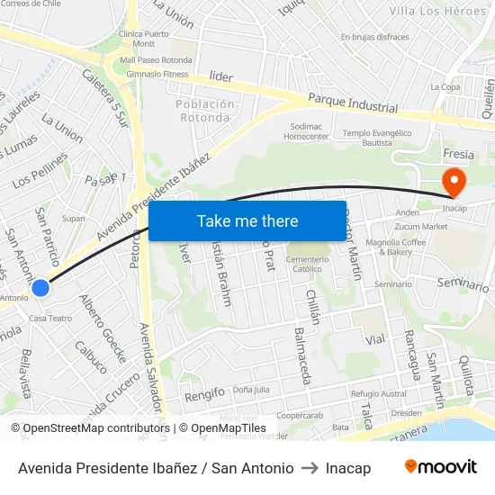 Avenida Presidente Ibañez / San Antonio to Inacap map