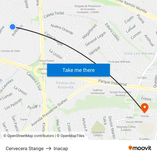 Cervecera Stange to Inacap map