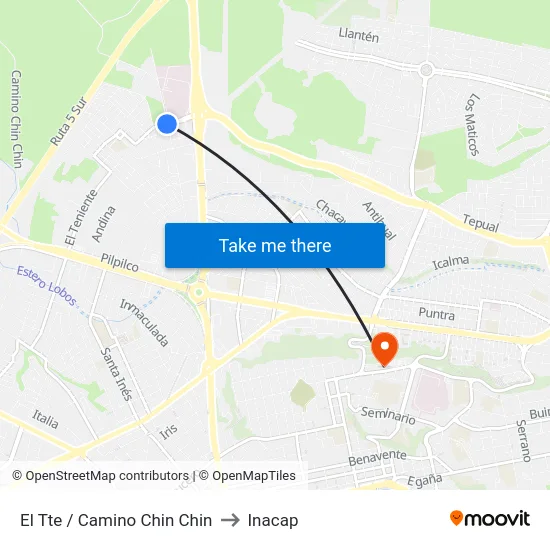 El Tte / Camino Chin Chin to Inacap map