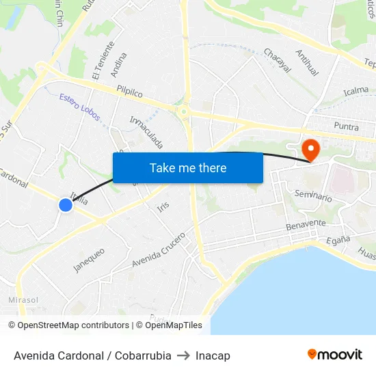 Avenida Cardonal / Cobarrubia to Inacap map