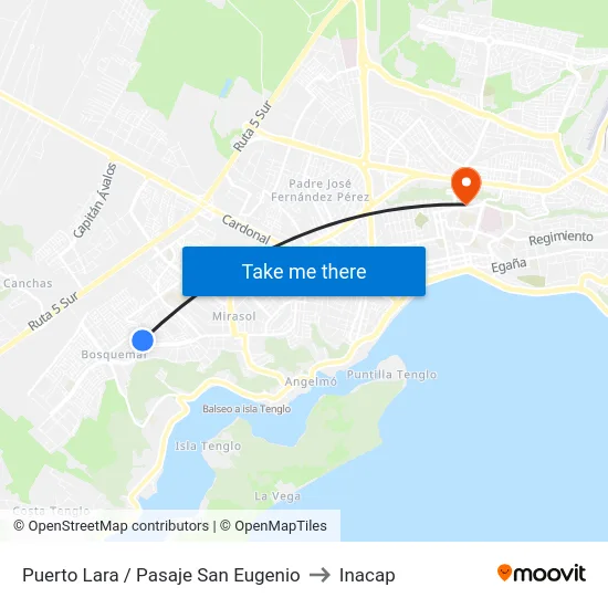 Puerto Lara / Pasaje San Eugenio to Inacap map