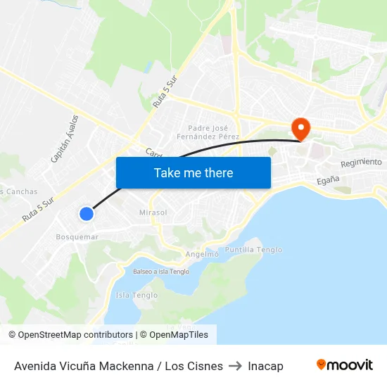 Avenida Vicuña Mackenna / Los Cisnes to Inacap map