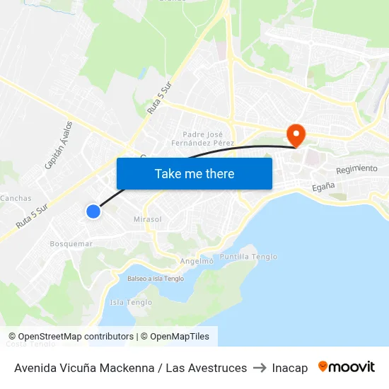 Avenida Vicuña Mackenna / Las Avestruces to Inacap map