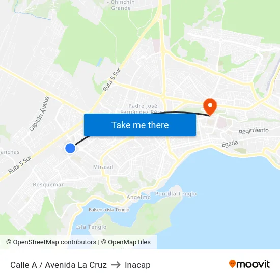 Calle A / Avenida La Cruz to Inacap map