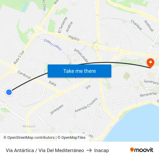 Vía Antártica / Vía Del Mediterráneo to Inacap map