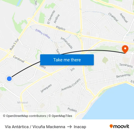 Vía Antártica / Vicuña Mackenna to Inacap map
