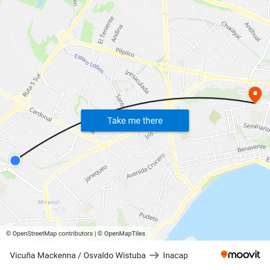 Vicuña Mackenna / Osvaldo Wistuba to Inacap map