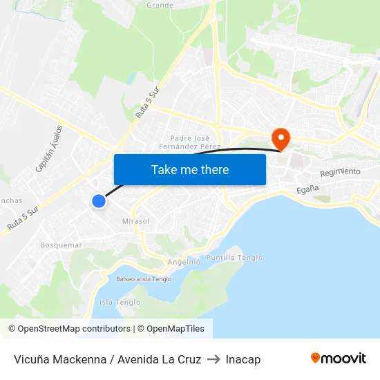 Vicuña Mackenna / Avenida La Cruz to Inacap map