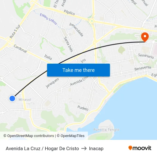 Avenida La Cruz / Hogar De Cristo to Inacap map