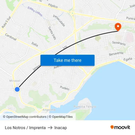 Los Notros / Imprenta to Inacap map