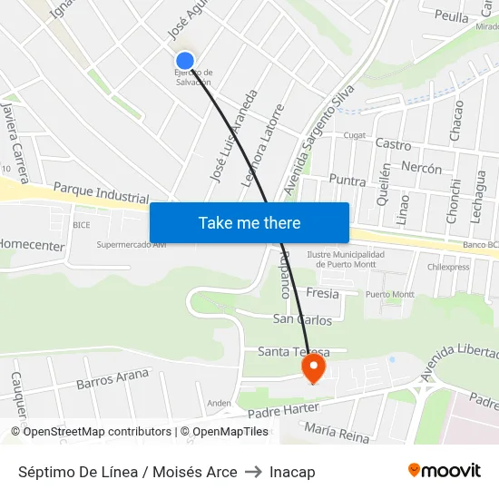 Séptimo De Línea / Moisés Arce to Inacap map