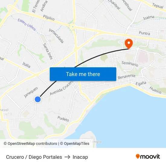 Crucero / Diego Portales to Inacap map