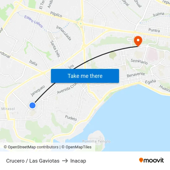 Crucero / Las Gaviotas to Inacap map
